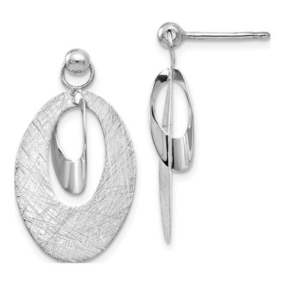 14K White Gold Reversible Oval Dangle Earrings