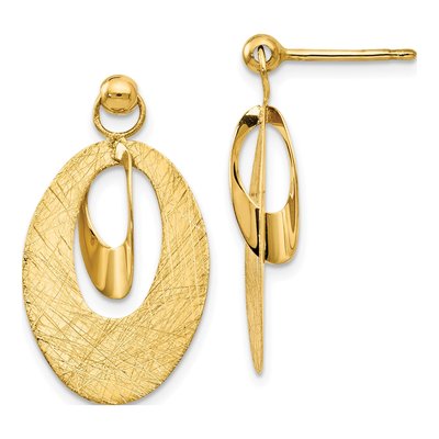 14K Yellow Gold Oval Dangle Earrings