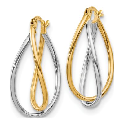 14K Two-Tone Gold Twisted Hoop Earrings – view 3