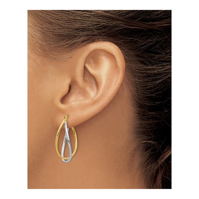 14K Two-Tone Gold Twisted Hoop Earrings – view 4