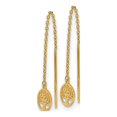 14K Yellow Gold Tree of Life Threader Earrings – view 3