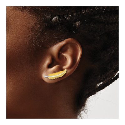 14K Yellow Gold Feather Ear Climbers Threader Earrings – view 4