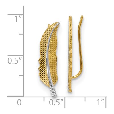 14K Yellow Gold Feather Ear Climbers Threader Earrings – view 5