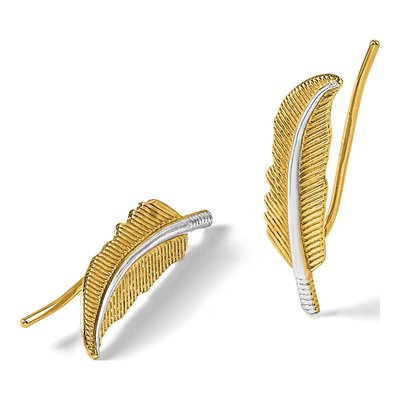 14K Yellow Gold Feather Ear Climbers Threader Earrings – view 6
