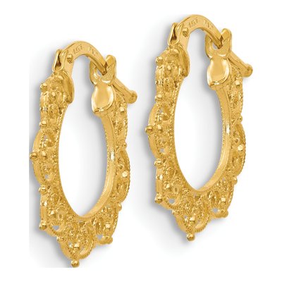 14K Yellow Gold Fancy Pattern Hoop Earrings – view 3