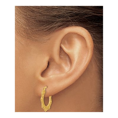14K Yellow Gold Fancy Pattern Hoop Earrings – view 4