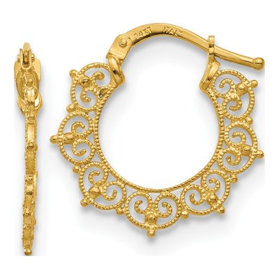 14K Yellow Gold Fancy Pattern Hoop Earrings