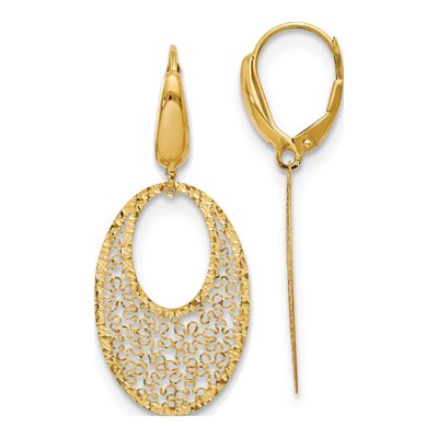 14K Yellow Gold Floral Leverback Earrings