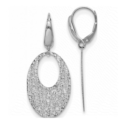 14K White Gold Floral Leverback Earrings