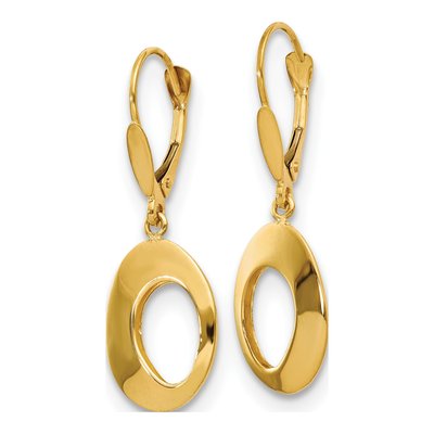 14K Yellow Gold Hollow Circle Leverback Earrings – view 3