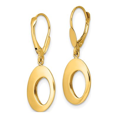 14K Yellow Gold Hollow Circle Leverback Earrings – view 4