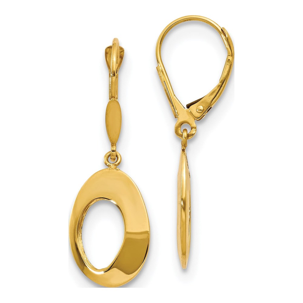 14K Yellow Gold Hollow Circle Leverback Earrings