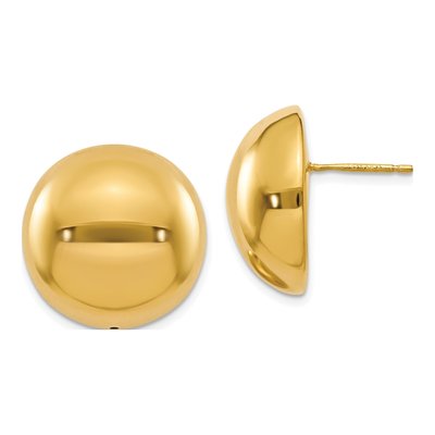 14K Yellow Gold Hollow Domed Button Stud Earrings