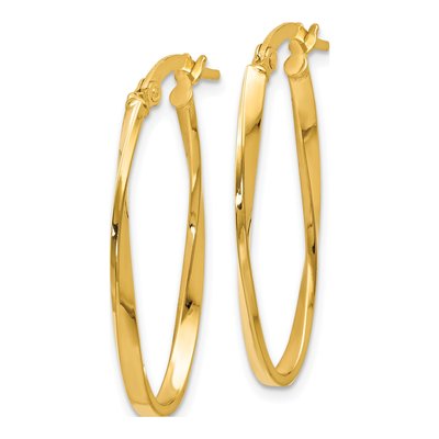 14K Yellow Gold Twisted Oval Hoop Earrings – view 3