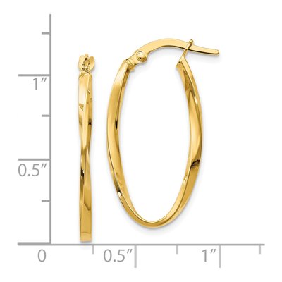 14K Yellow Gold Twisted Oval Hoop Earrings – view 5