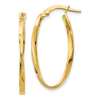 14K Yellow Gold Twisted Oval Hoop Earrings