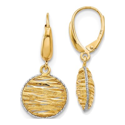 14K Yellow Gold Diamond-Cut Leverback Earrings