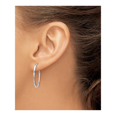 14K White Gold Twisted Oval Hoop Earrings – view 5