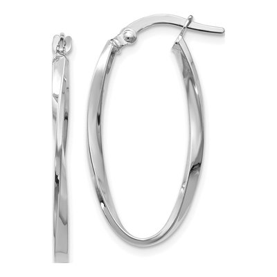 14K White Gold Twisted Oval Hoop Earrings