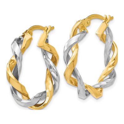 14K Two-Tone Gold 24mm Twisted Hoop Earrings – view 3