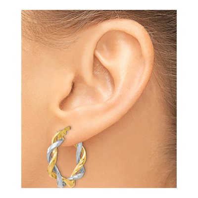 14K Two-Tone Gold 24mm Twisted Hoop Earrings – view 4