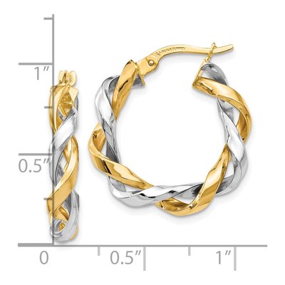 14K Two-Tone Gold 24mm Twisted Hoop Earrings – view 5