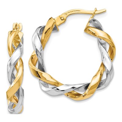 14K Two-Tone Gold 24mm Twisted Hoop Earrings