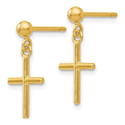 14K Yellow Gold Cross Dangle Earrings – view 3