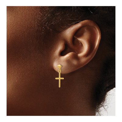 14K Yellow Gold Cross Dangle Earrings – view 4