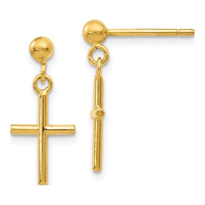 14K Yellow Gold Cross Dangle Earrings