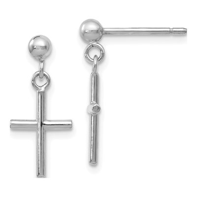 14K White Gold Cross Dangle Earrings
