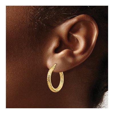 14K Yellow Gold 20mm Diamond-Cut Hoop Earrings – view 4