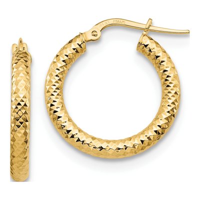 14K Yellow Gold 20mm Diamond-Cut Hoop Earrings