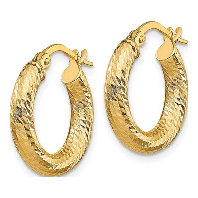 14K Yellow Gold 10mm Diamond-Cut Hoop Earrings – view 3