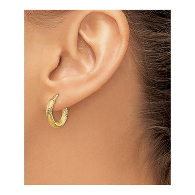 14K Yellow Gold 10mm Diamond-Cut Hoop Earrings – view 4