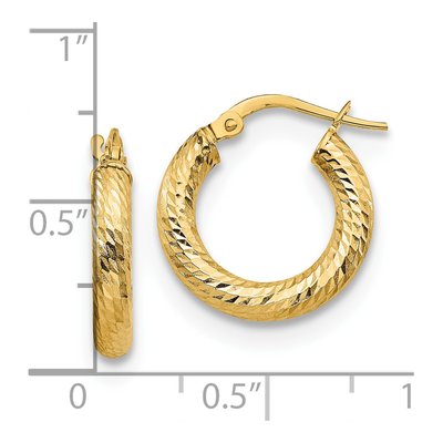 14K Yellow Gold 10mm Diamond-Cut Hoop Earrings – view 5