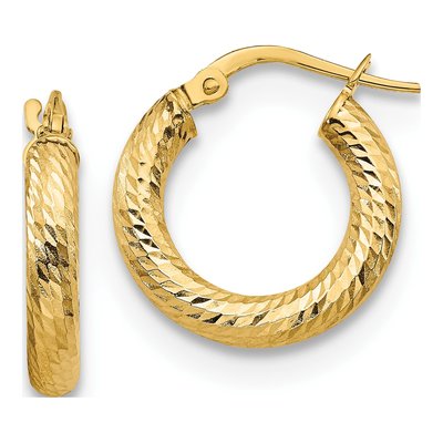 14K Yellow Gold 10mm Diamond-Cut Hoop Earrings