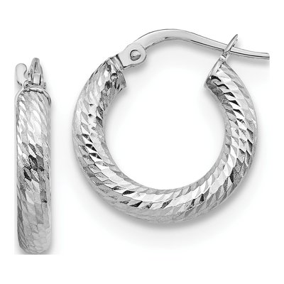14K Yellow Gold 10mm Diamond-Cut Hoop Earrings