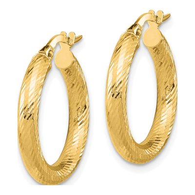 14K Yellow Gold 15mm Diamond-Cut Hoop Earrings – view 3