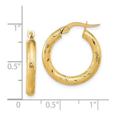 14K Yellow Gold 15mm Diamond-Cut Hoop Earrings – view 5