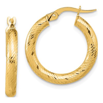 14K Yellow Gold 15mm Diamond-Cut Hoop Earrings
