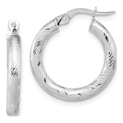14K Yellow Gold 15mm Diamond-Cut Hoop Earrings