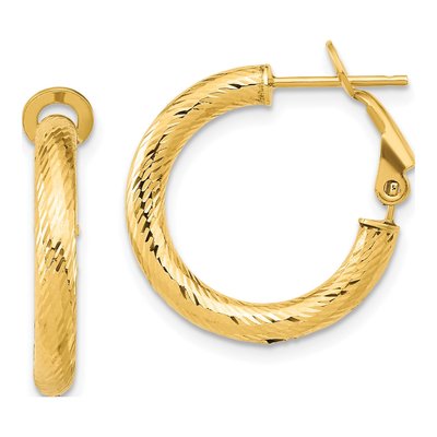 14K Yellow Gold 22mm Round Omega Back Hoop Earrings