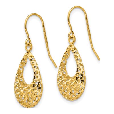 14K Yellow Gold Diamond-Cut Shepherd Hook Dangle Earrings – view 3