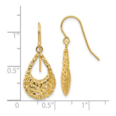 14K Yellow Gold Diamond-Cut Shepherd Hook Dangle Earrings – view 5