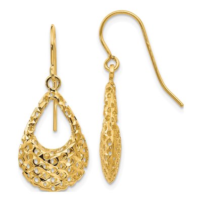 14K Yellow Gold Diamond-Cut Shepherd Hook Dangle Earrings