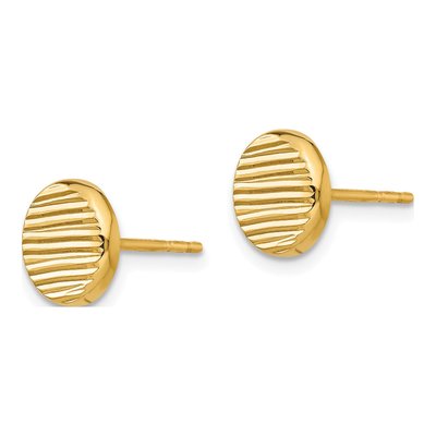 14K Yellow Gold Textured Disc Button Stud Earrings – view 3