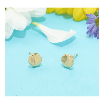 14K Yellow Gold Textured Disc Button Stud Earrings – view 6