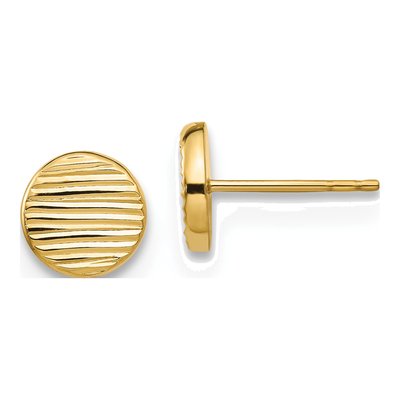 14K Yellow Gold Textured Disc Button Stud Earrings