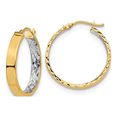 14K Yellow Gold 25mm Diamond-Cut Hoop Earrings
